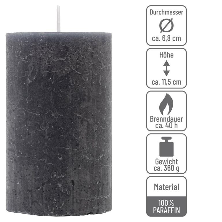 Zestaw świec rustykalnych, 11,5 cm, Ø 6,8 cm, antracyt, 6szt